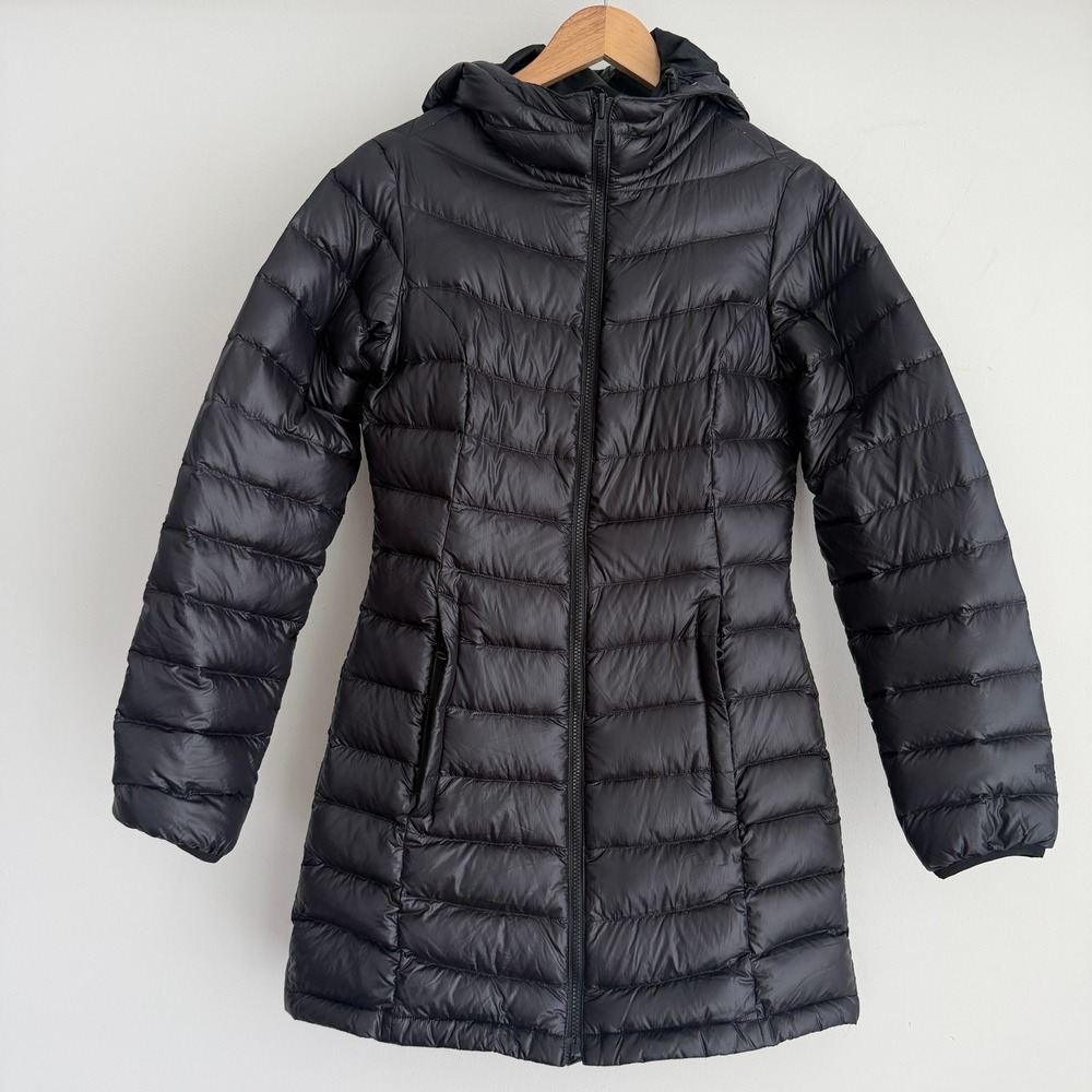 The North Face Puffer Jacket Small Womens Black Hooded Down Parka Jenae